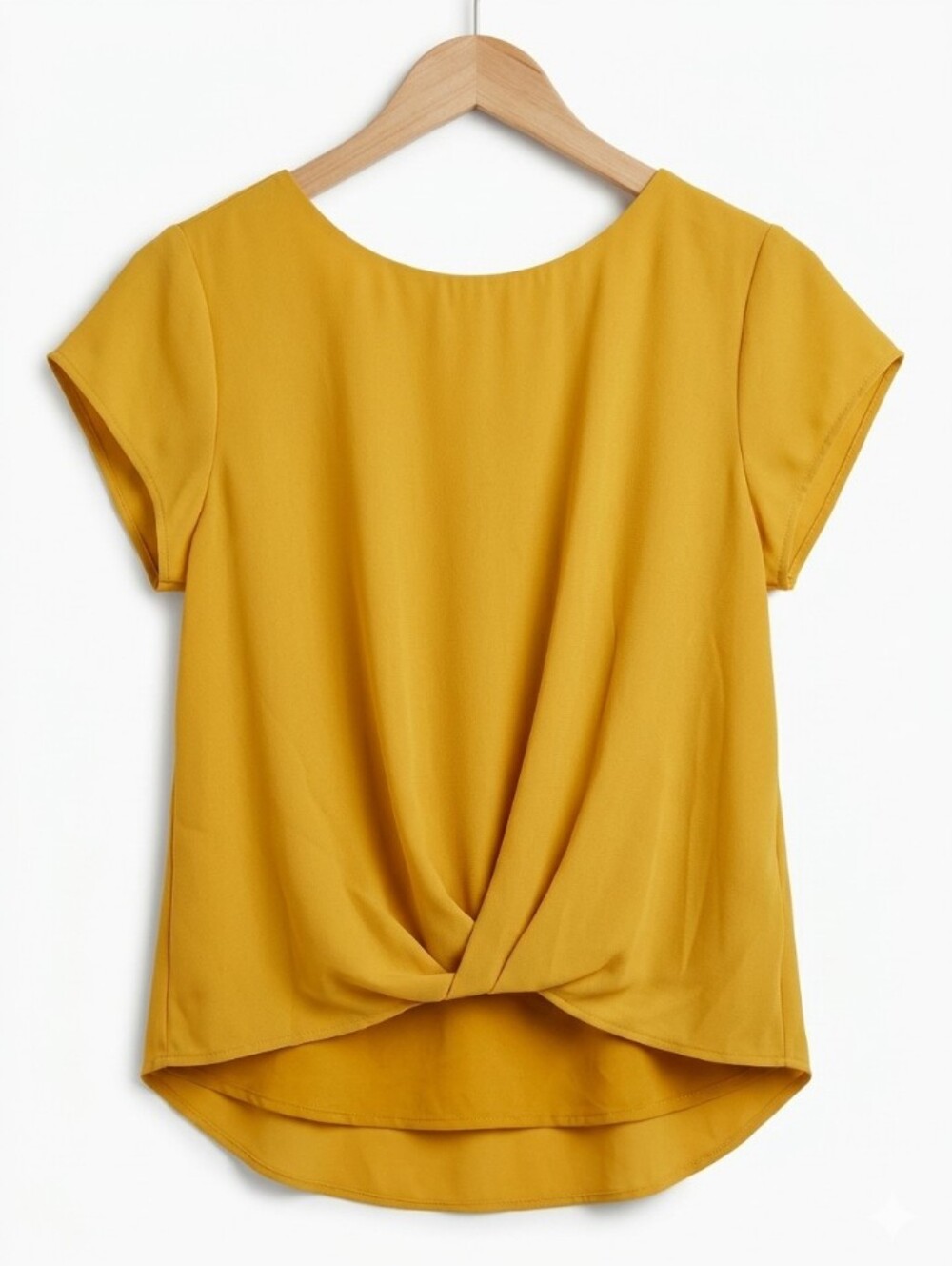 INC International Concepts Yellow Twist-front Short Sleeve Blouse